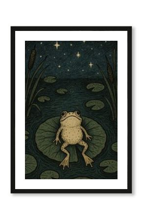 Whimsical frog under stars