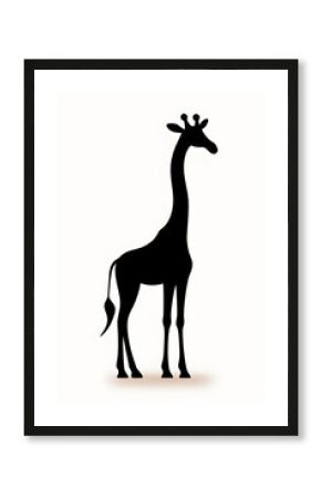 Vector Style Black Silhouette of a Giraffe Standing Isolated On White