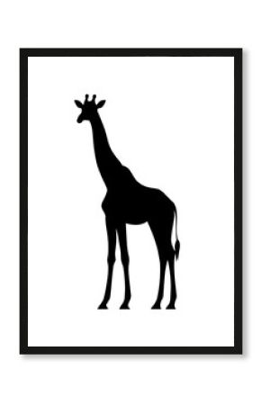 Black Silhouette of a Giraffe Standing Isolated On White