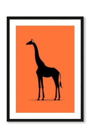 Black Silhouette of a Giraffe Standing Isolated 