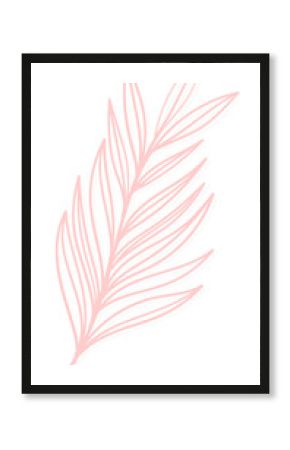 Stylized coral pink palm leaf is being shown in hand-drawn flat design on transparent background