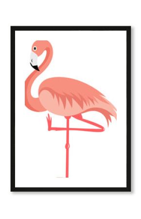 Flat vector flamingo is floating on transparent background, showing curved neck and coral plumage