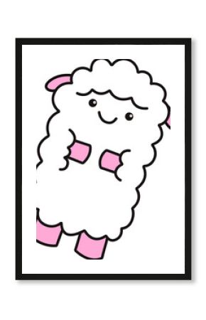 Cartoon sheep is floating on transparent background in flat design with pink ears and hooves