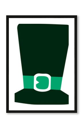 Showing flat dark green top hat with light green band and white buckle on transparent background