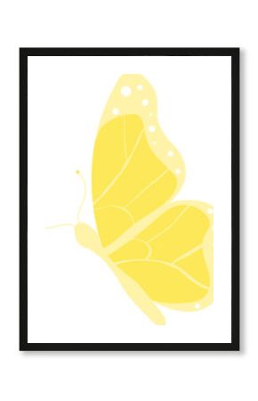 flat design yellow butterfly is floating on transparent background, showing vein-patterned wings