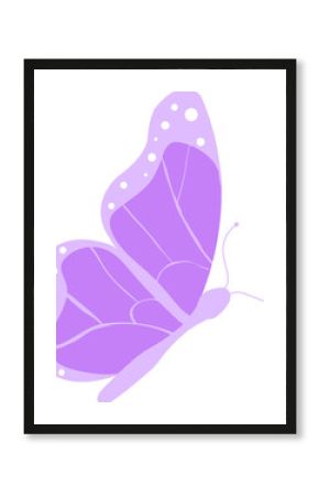 Purple butterfly is displaying vein patterns and white spots in flat vector, transparent background