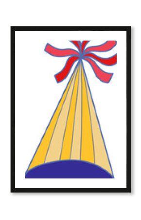 Party hat is being shown in flat design with yellow panels, red streamers, transparent background