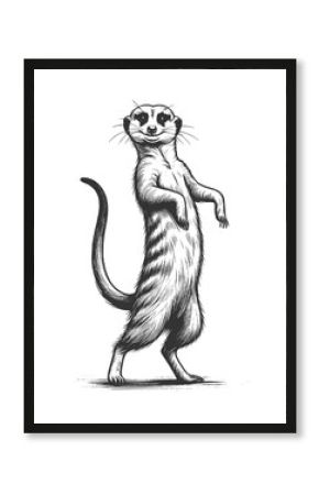 Dancing Meerkat sketch engraving generative ai fictional character raster illustration. Scratch board imitation. Black and white image.