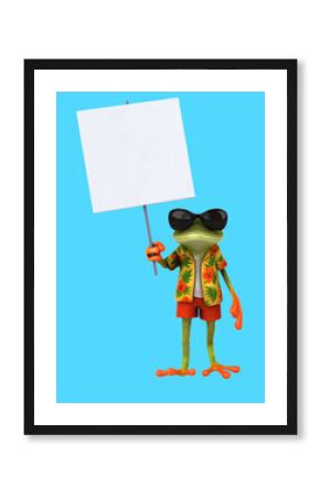Fun 3D cartoon frog with a sign
