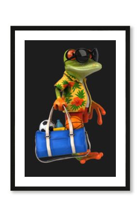 Fun 3D cartoon frog with a sports bag