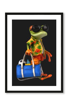 Fun 3D cartoon frog with a sports bag