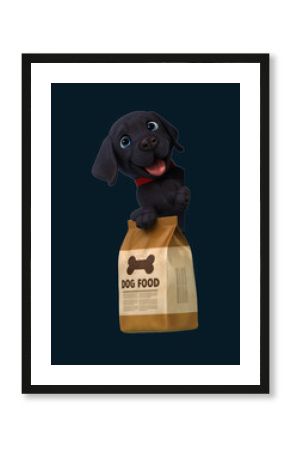 Fun 3D cartoon dog with dog food