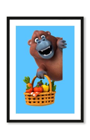 Fun 3D cartoon orang outan with vegetables
