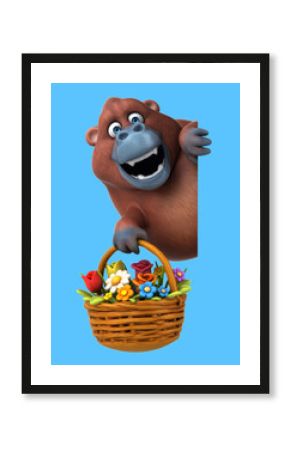 Fun 3D cartoon orang outan with flowers
