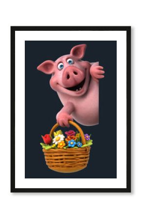 Fun 3D cartoon pig with flowers
