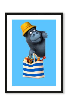 Fun 3D cartoon gorilla with a beach bag