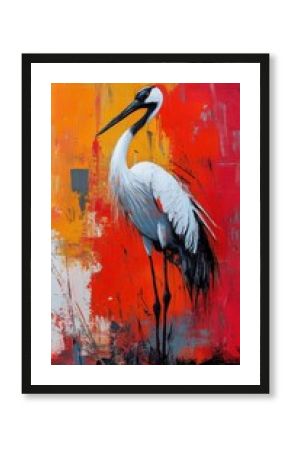 A crane portrayed in Abstract Expressionism style, with bold, energetic colors and dynamic brushwork.