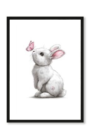 Cute white rabbit with pink butterfly (1)