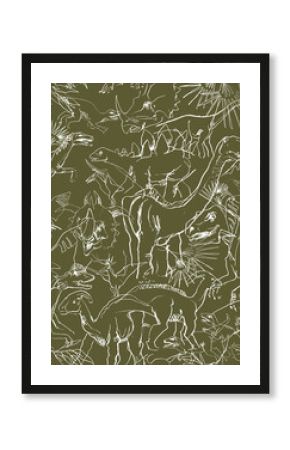 Dinosaur seamless pattern. Doodle animals seamless pattern