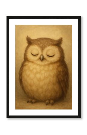 Serene owl in peaceful slumber.