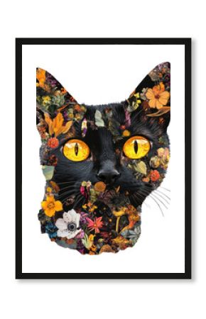 PNG Flower Collage Halloween black cat illustration elements collage.