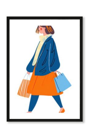 PNG Woman walking enjoy music with shopping handbag adult