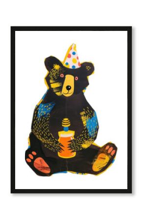 PNG Bear sitting holding a jar hat illustration colorful.