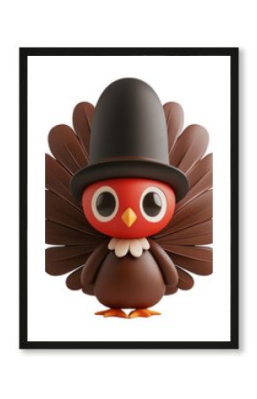 PNG A cute brown turkey wearing a hat illustration cartoon bird.