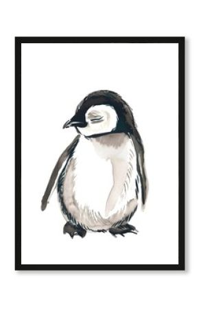 Adorable watercolor penguin illustration