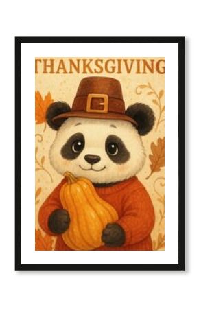 Panda holding pumpkin illustration