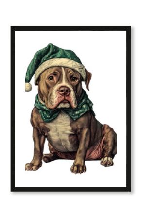 PNG A pitbull dog wearing elf hat illustration christmas animal.