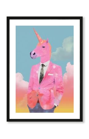 Unicorn businesman Risograph art animal mammal.