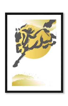 年賀状　年賀　2026　午　午年　馬　墨絵　水墨画　水彩　和風　デザイン　テンプレート　イラスト素材