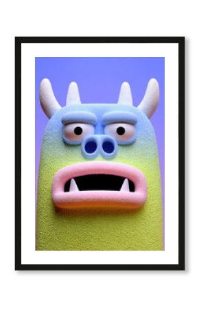 Cute 3d halloween monster with fur texture and colorful cartoon characters on bright backgrounds