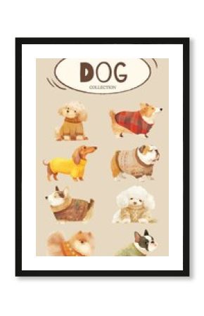 Cute dog design element set