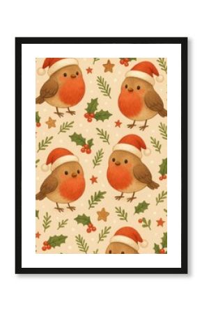 Festive robins with Santa hats