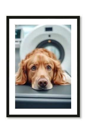 Dog lying in MRI scanner for medical examination   