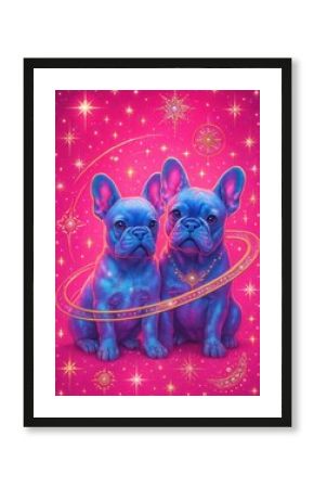 Colorful cosmic bulldog duo