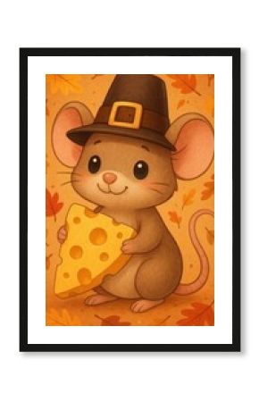 Cute mouse autumn cheese illustration.