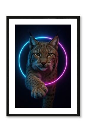 Lynx illuminated by neon circle.