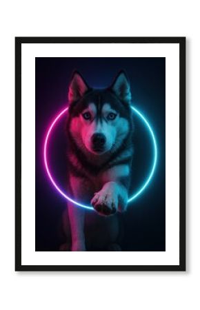 Husky neon glow portrait