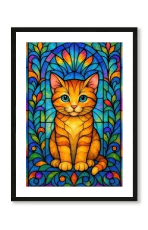 Vibrant stained glass cat.