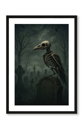 Eerie skeletal bird silhouette.