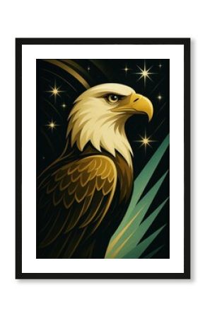 Majestic eagle under starry sky.