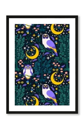 Owl pattern mobile wallpaper, cute fairytale animal cartoon design