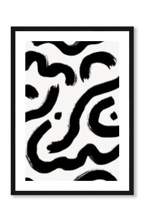 Black Memphis pattern phone wallpaper, squiggle design