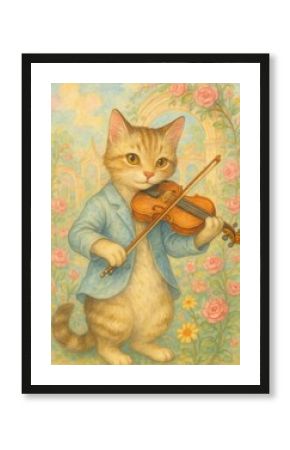 Whimsical cat violinist garden