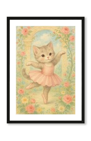 Charming kitten ballet dancer wallpaper.