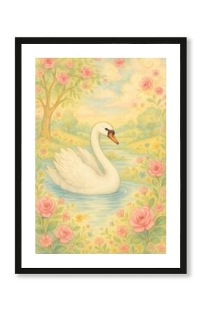 Serene swan amidst floral paradise.