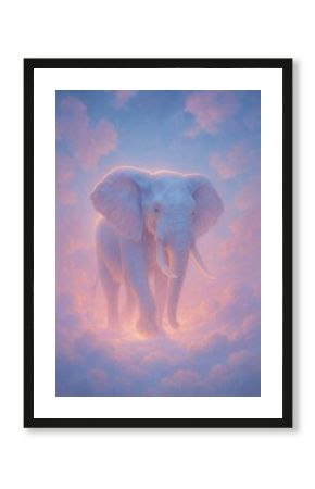 Dreamy elephant in pastel clouds.